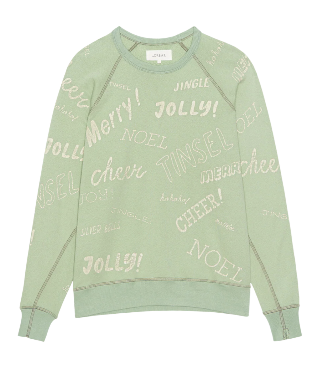 The College Sweatshirt in Vintage Mint with Holiday Greetings-Sweaters-The GREAT.-Vintage Mint with Holiday Greetings Graphic-0-Mercantile Portland