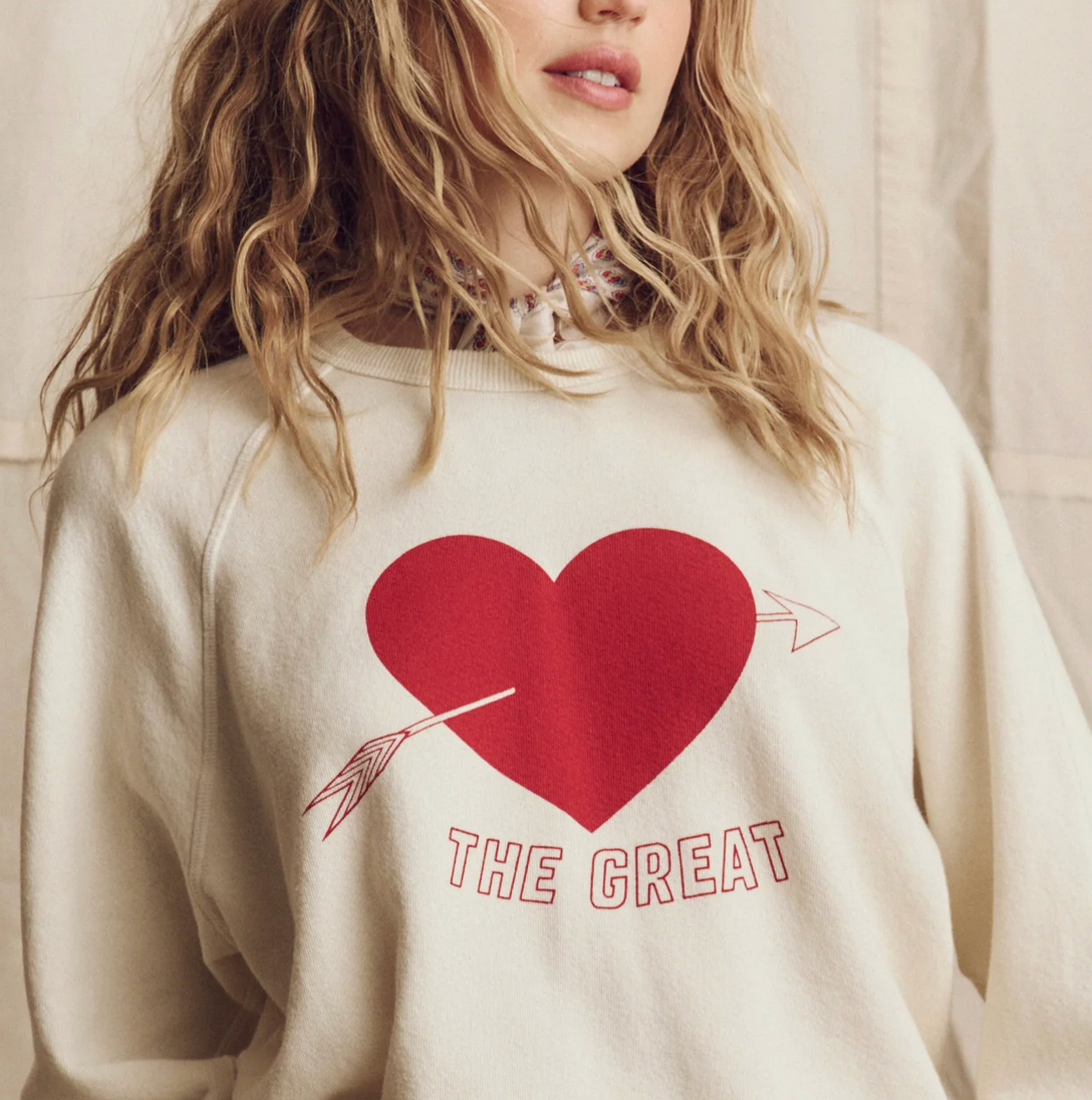 The College Sweatshirt w/Heart-Tops-The GREAT.-Ivory-0-Mercantile Portland