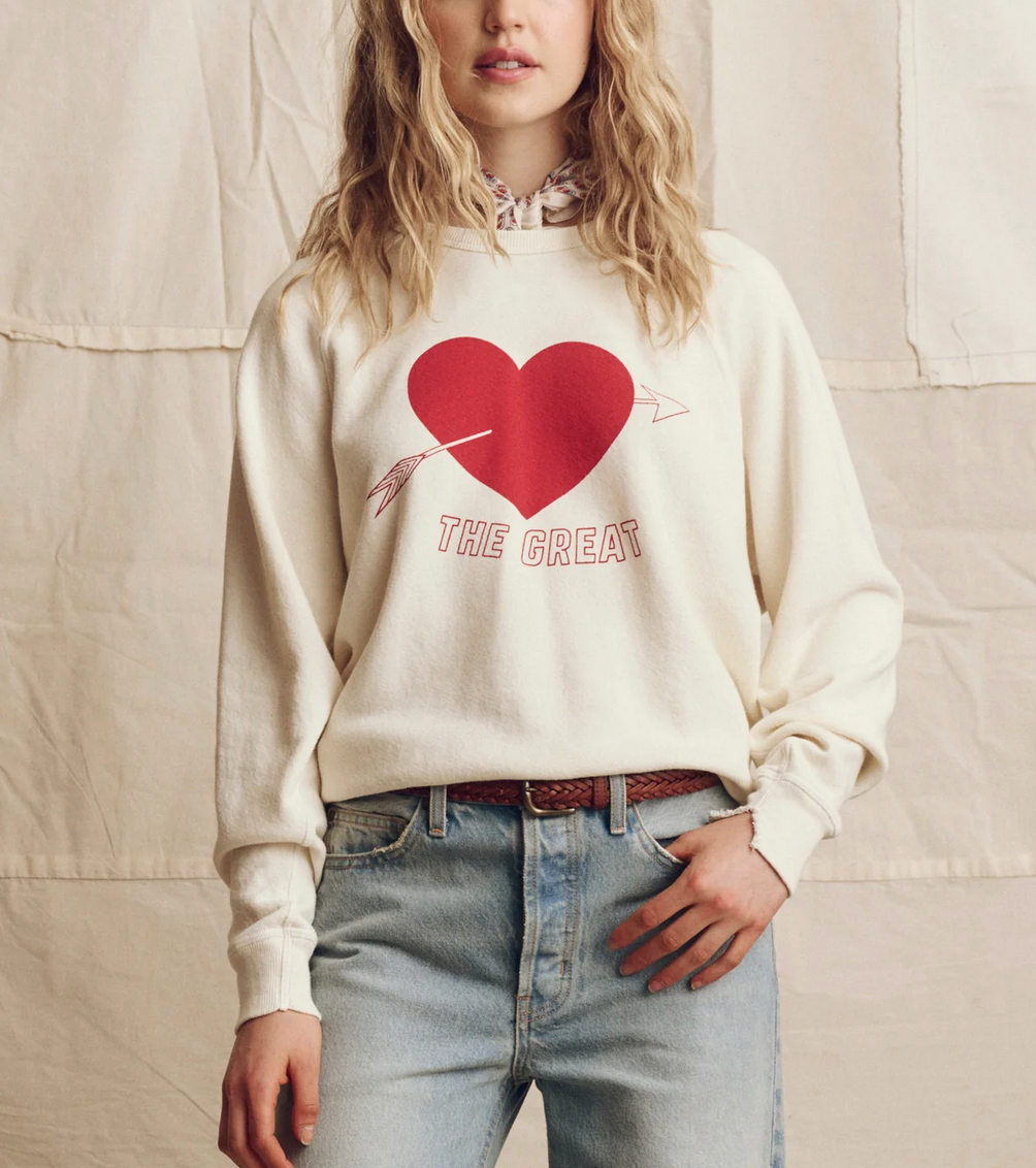 The College Sweatshirt w/Heart-Tops-The GREAT.-Ivory-0-Mercantile Portland