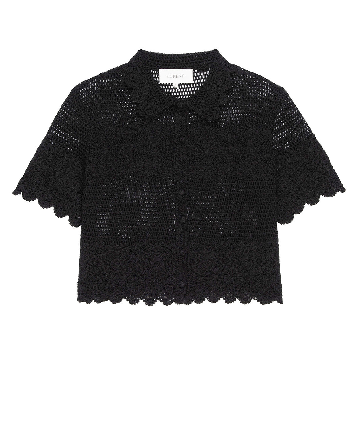 The Crochet Polo Top.-Tops-The GREAT.-Black-0-Mercantile Portland