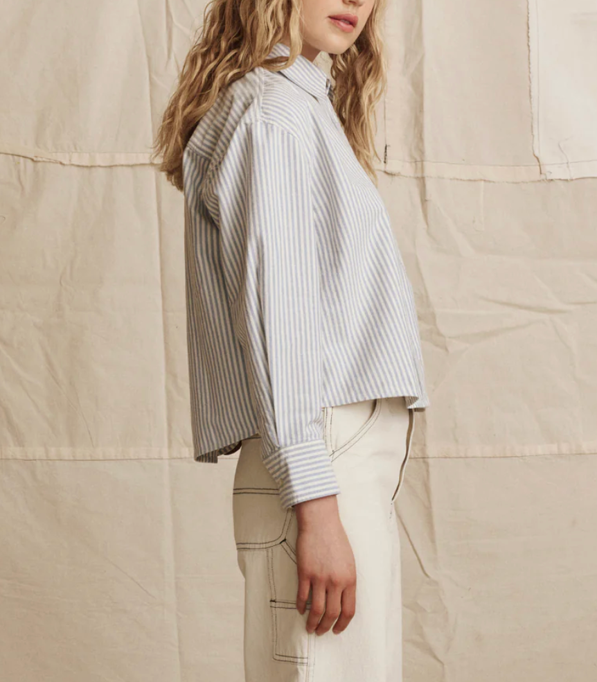 The Cropped Oxford Shirt-Shirts-The GREAT.-Soft Blue Stripe-0-Mercantile Portland