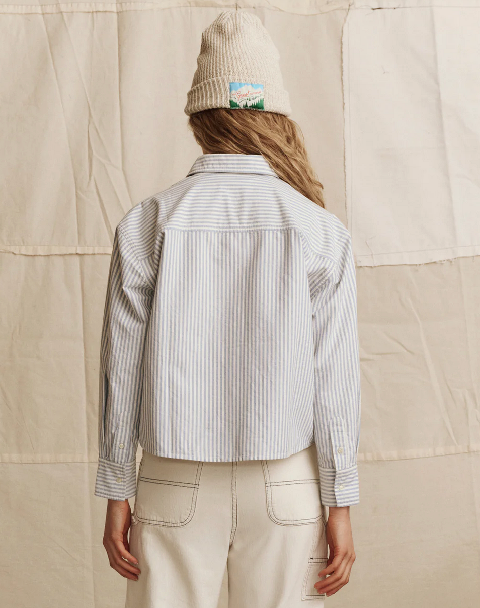 The Cropped Oxford Shirt-Shirts-The GREAT.-Soft Blue Stripe-0-Mercantile Portland