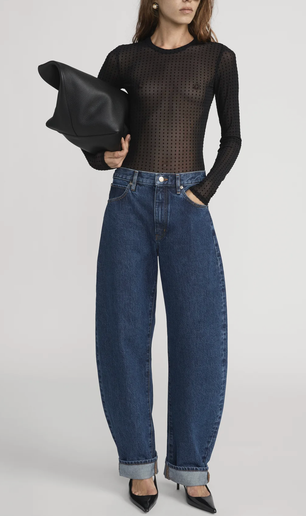 The Mesh Polka Dot Top-Tops-Frame-Black-XS-Mercantile Portland