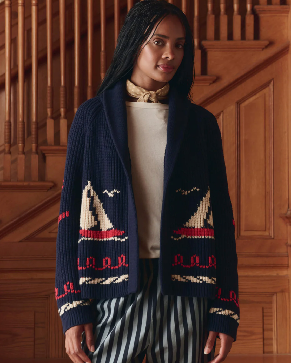 The Sailboat Lodge Cardigan-Clothing-The GREAT.-Dark Navy-0-Mercantile Portland