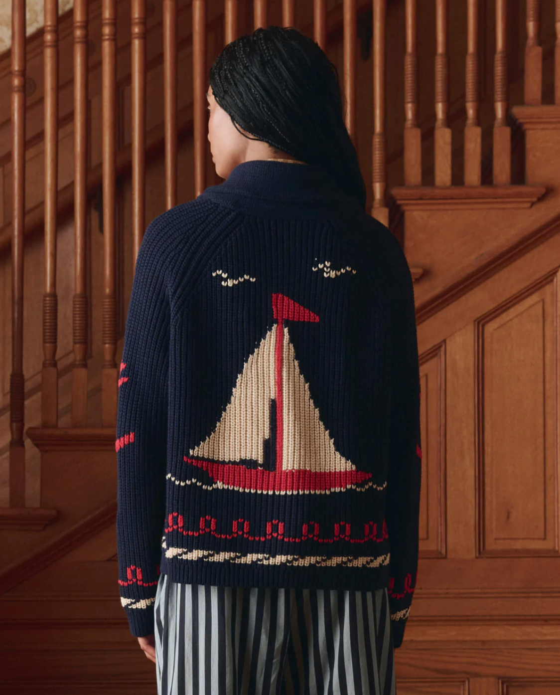 The Sailboat Lodge Cardigan-Sweaters-The GREAT.-Dark Navy-0-Mercantile Portland