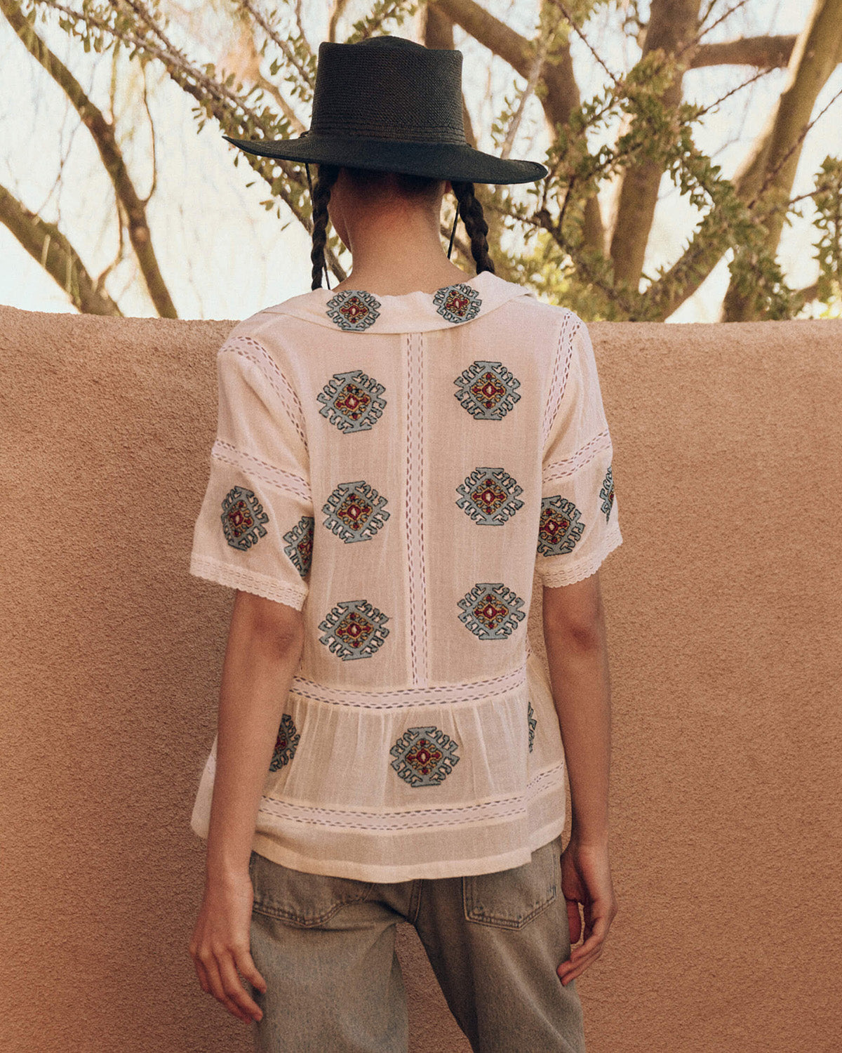 The Santa Fe Top with Folklore Embroidery.-Tops-The GREAT.-Cream-0-Mercantile Portland