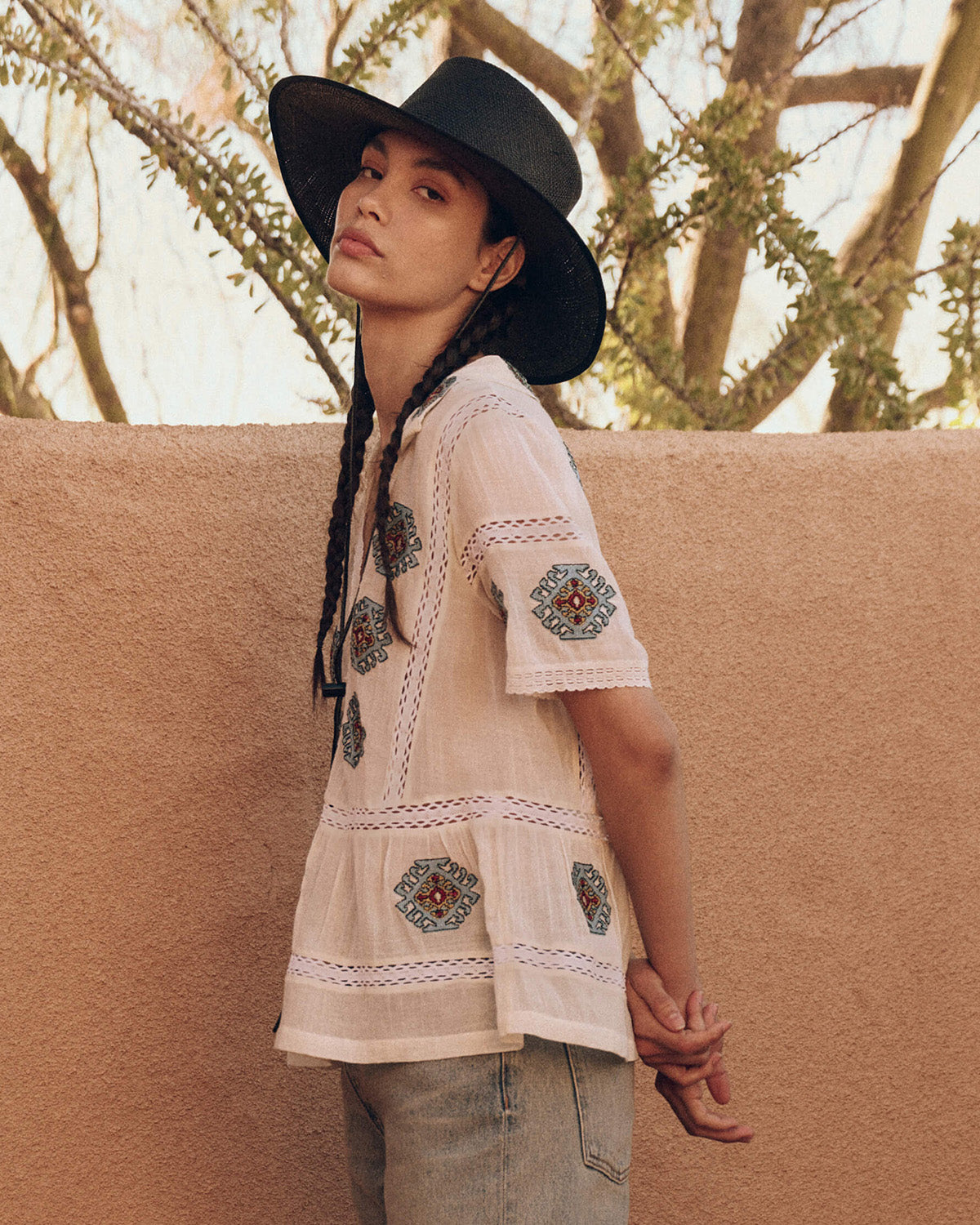 The Santa Fe Top with Folklore Embroidery.-Tops-The GREAT.-Cream-0-Mercantile Portland