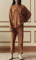 The Slouch Sweatshirt with Embroidered Daisy-Tops-The GREAT.-Suntan-0-Mercantile Portland