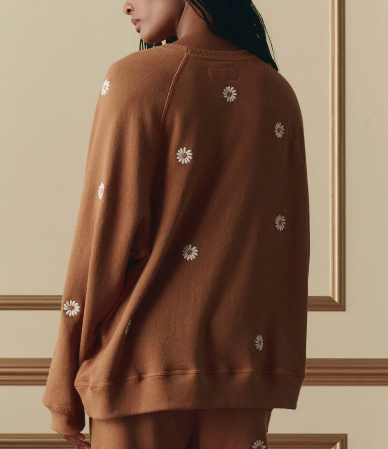 The Slouch Sweatshirt with Embroidered Daisy-Tops-The GREAT.-Suntan-0-Mercantile Portland