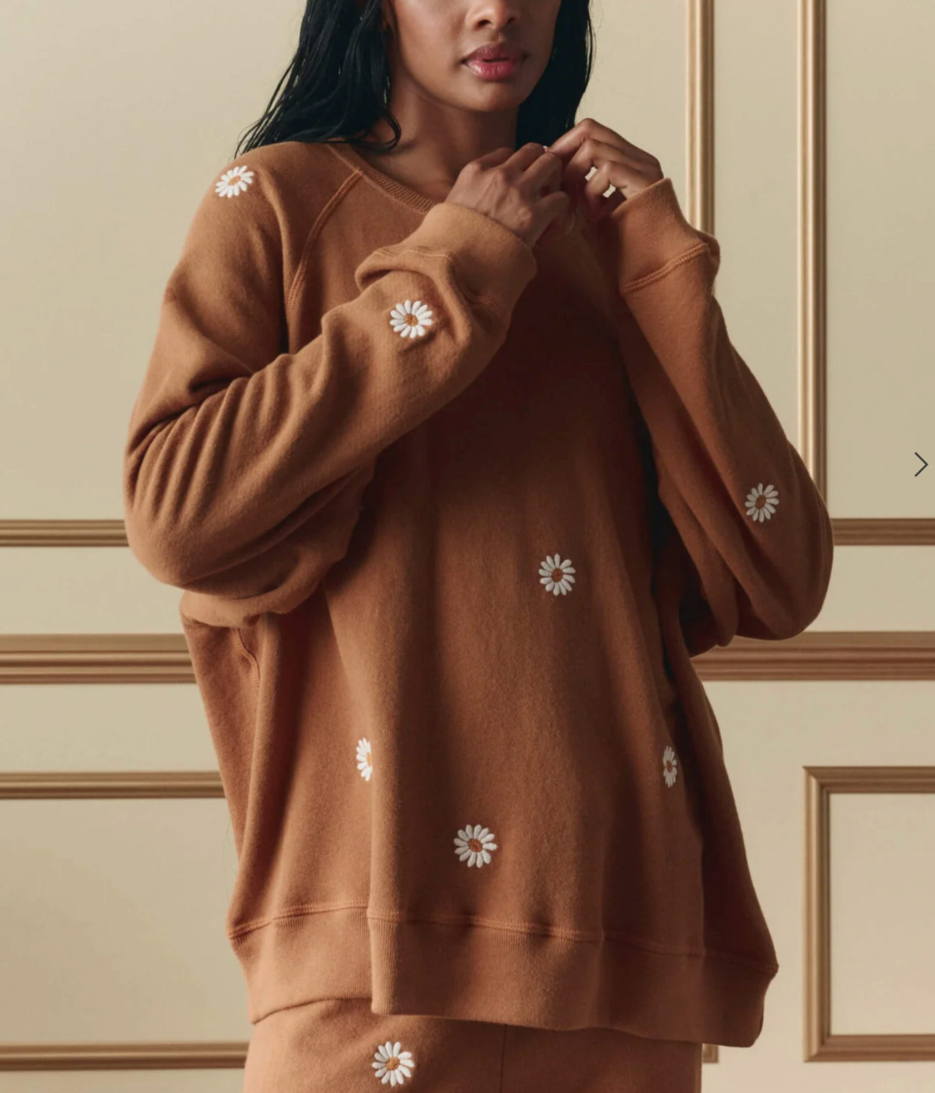 The Slouch Sweatshirt with Embroidered Daisy-Tops-The GREAT.-Suntan-0-Mercantile Portland