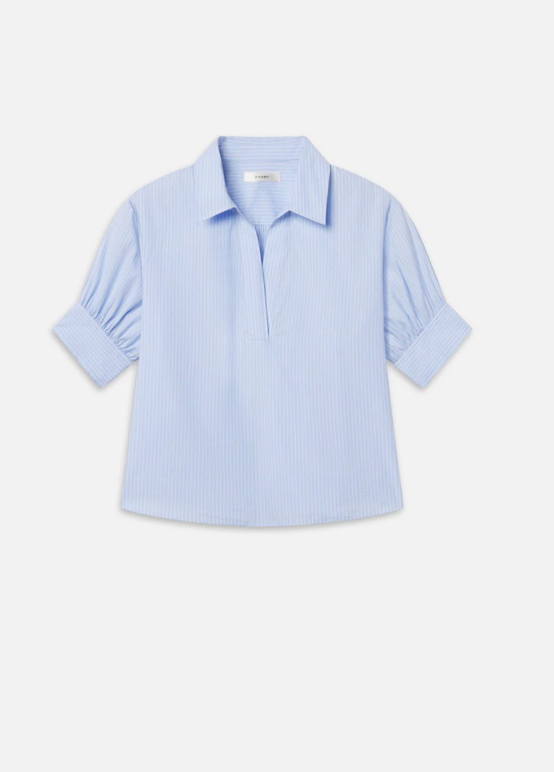 The V-neck Popover Top-Clothing-Frame-Venice Blue Multi-XS-Mercantile Portland