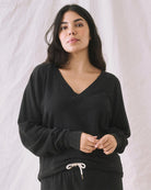 The V-Neck Sweatshirt.-Sweaters-The GREAT.-Almost Black-0-Mercantile Portland