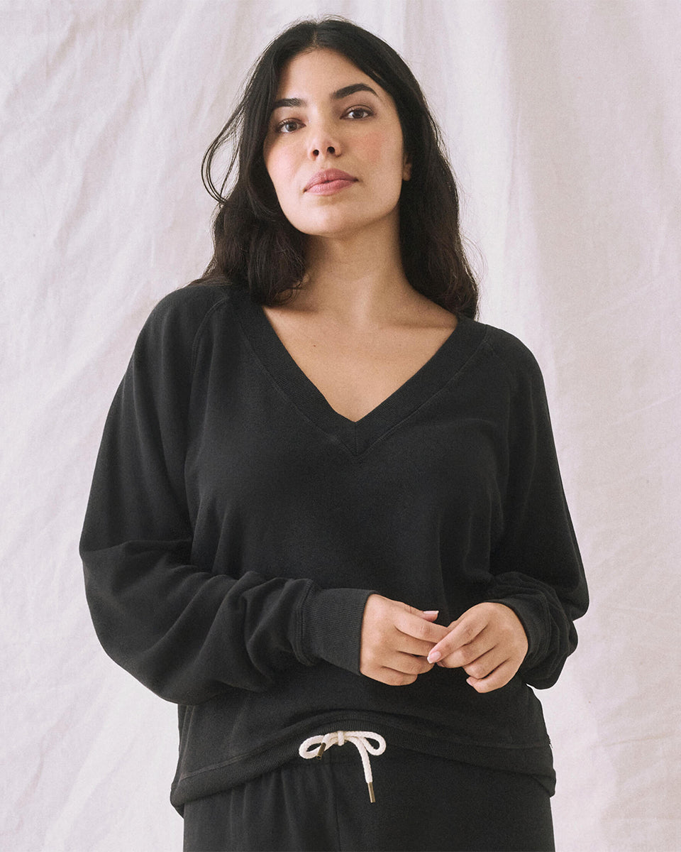 The V-Neck Sweatshirt.-Sweaters-The GREAT.-Almost Black-0-Mercantile Portland