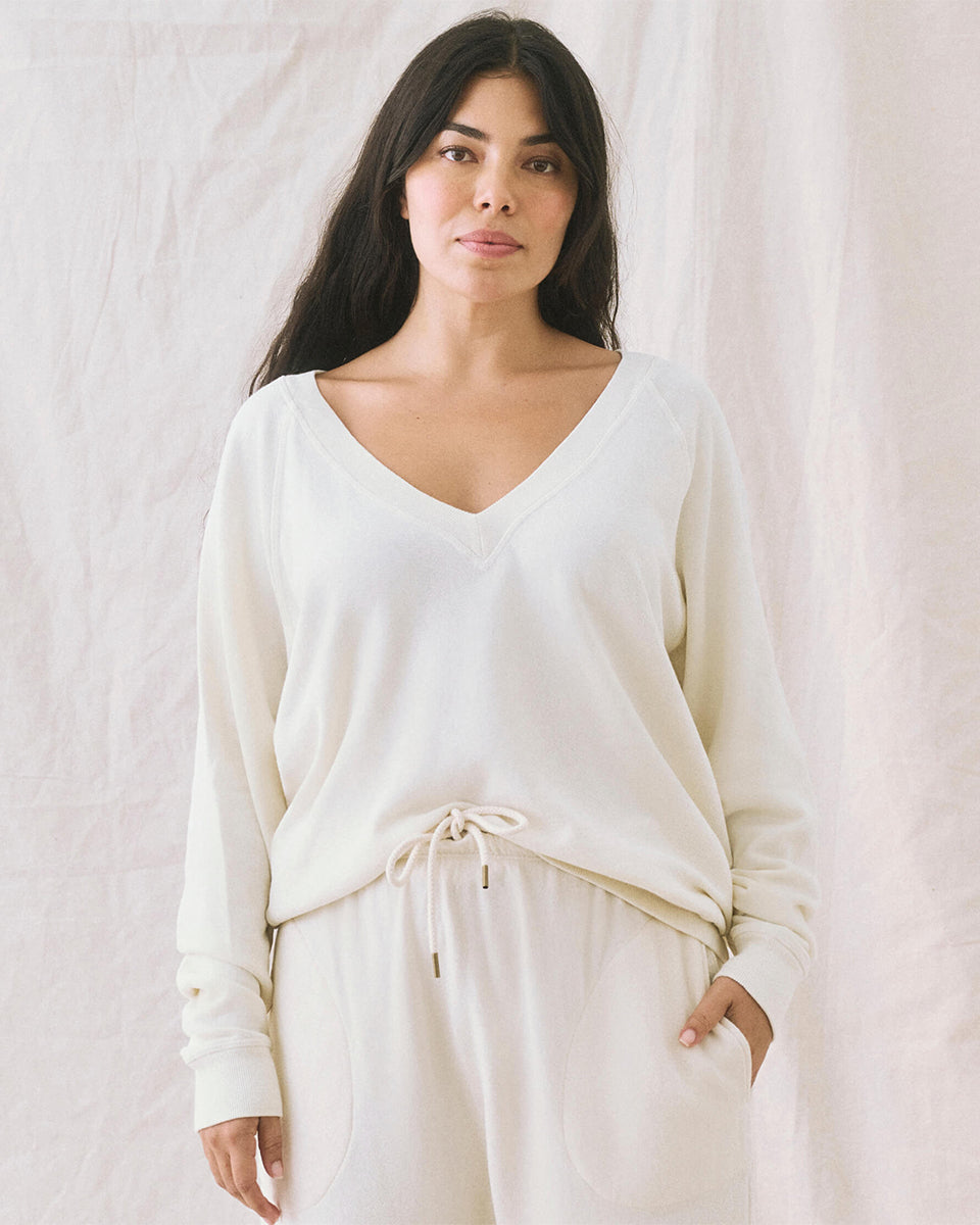 The V-Neck Sweatshirt.-Sweaters-The GREAT.-Washed White-0-Mercantile Portland