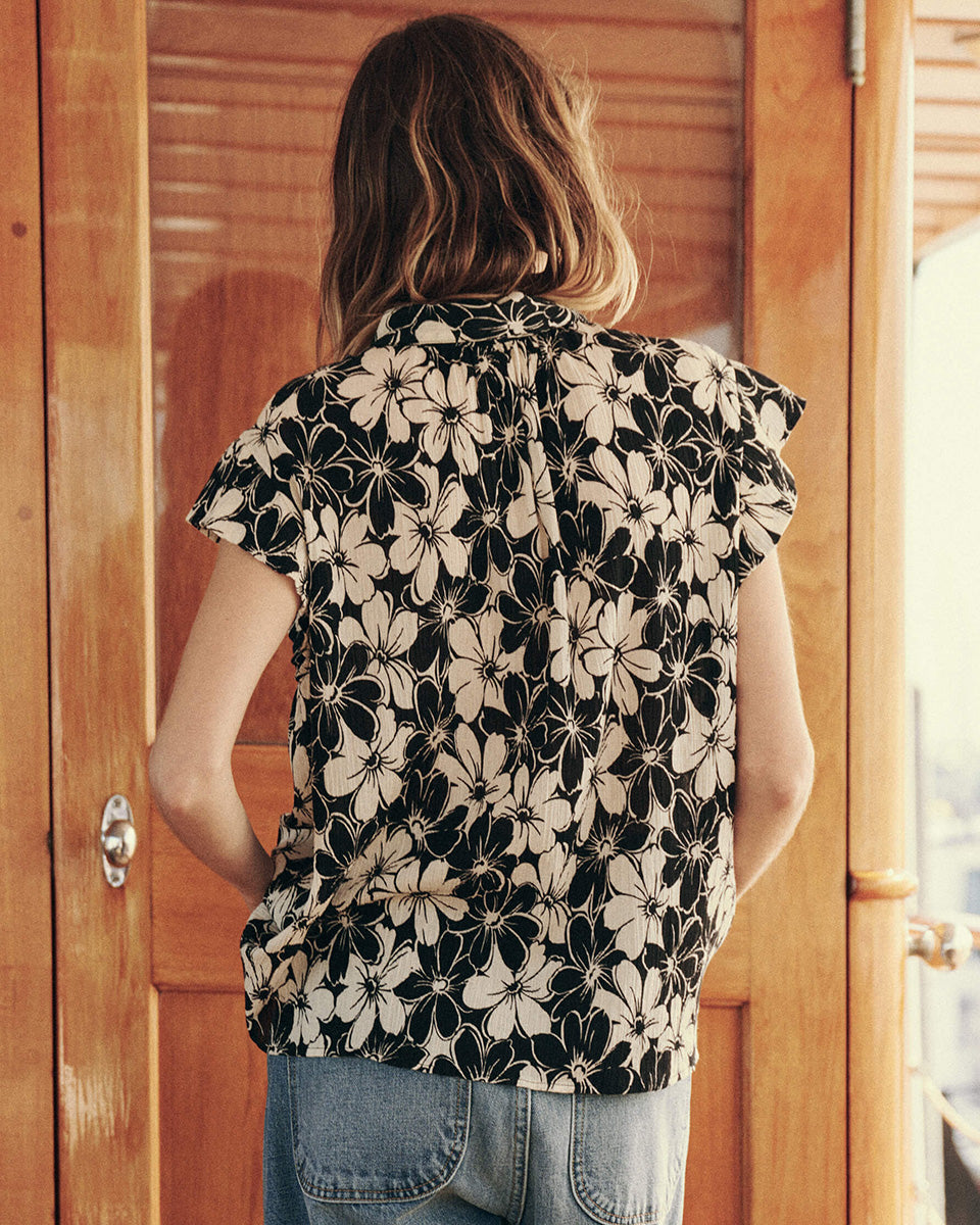 The Wren Top.-Tops-The GREAT.-Black And Cream Hibiscus Floral-0-Mercantile Portland