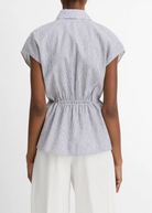 Ticking Stripe Cap-Sleeve Blouse-Clothing-Vince-Iris Slate/ Off white-XS-Mercantile Portland