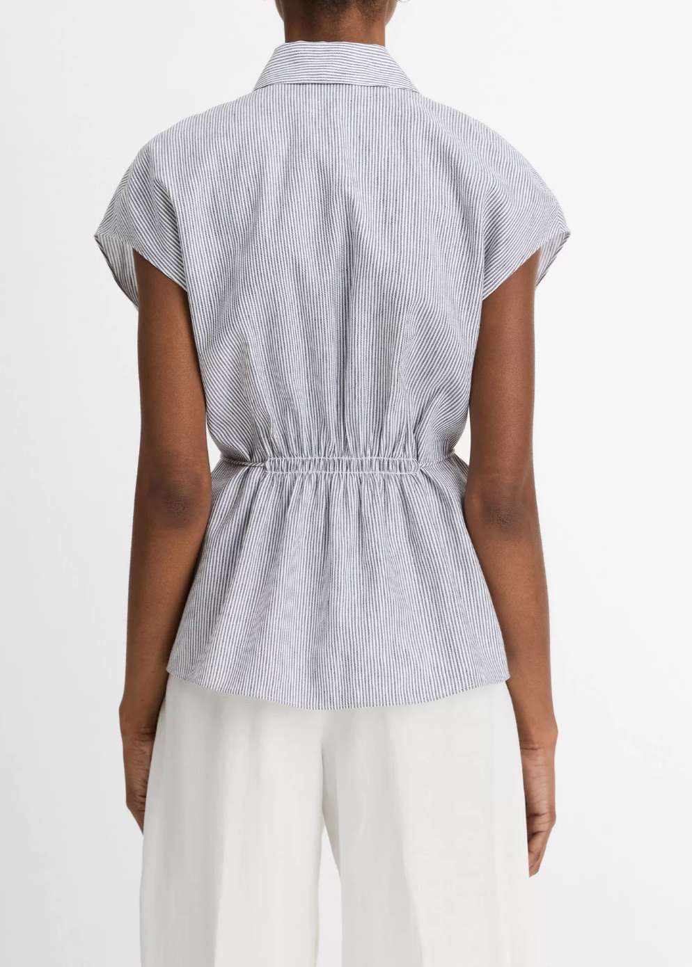 Ticking Stripe Cap-Sleeve Blouse-Clothing-Vince-Iris Slate/ Off white-XS-Mercantile Portland