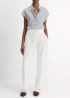 Ticking Stripe Cap-Sleeve Blouse-Clothing-Vince-Iris Slate/ Off white-XS-Mercantile Portland
