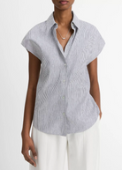 Ticking Stripe Cap-Sleeve Blouse-Clothing-Vince-Iris Slate/ Off white-XS-Mercantile Portland