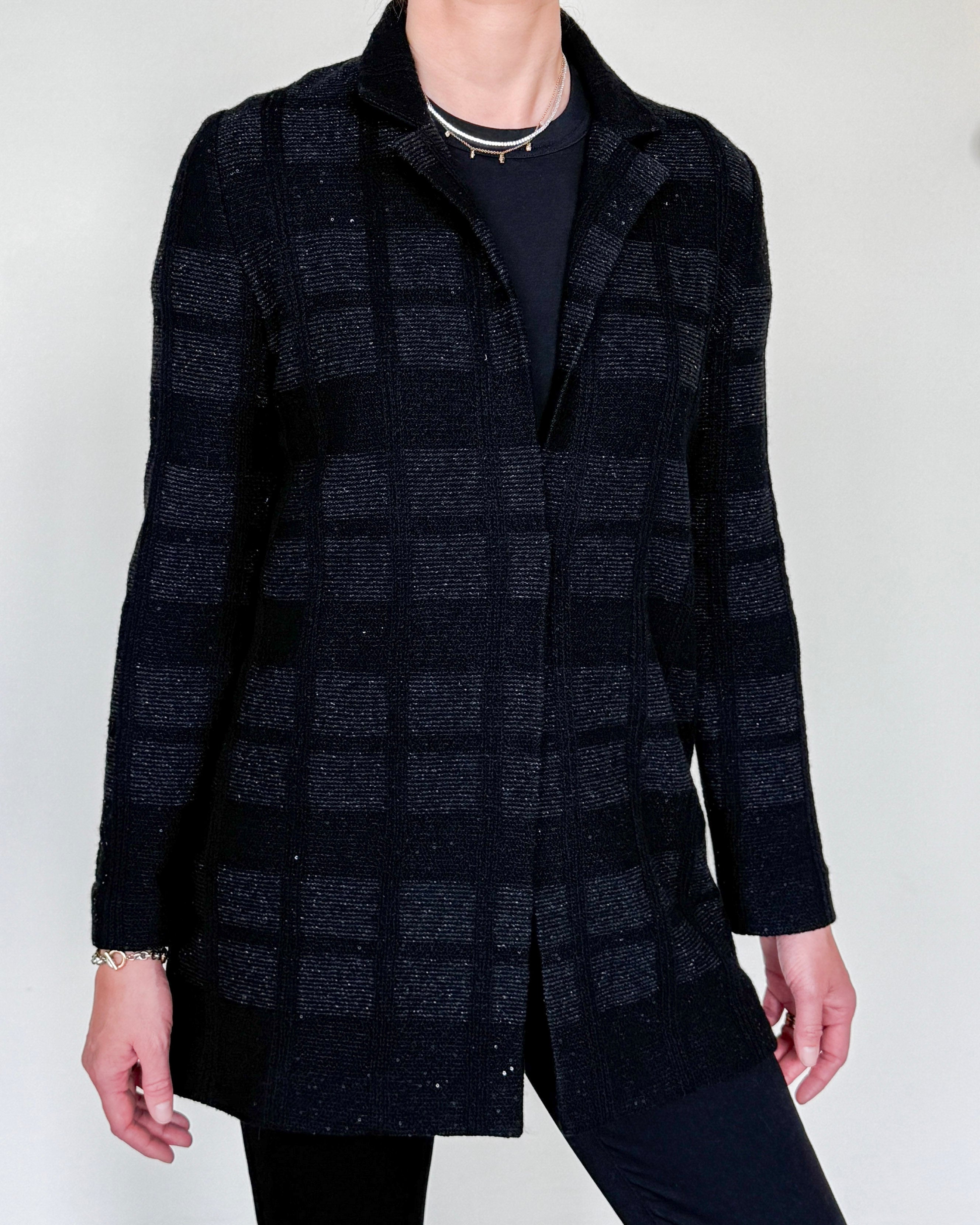 Tocco Checked Wool-Blend Long Jacket-Clothing-Amina Rubinacci-Black-38-Mercantile Portland