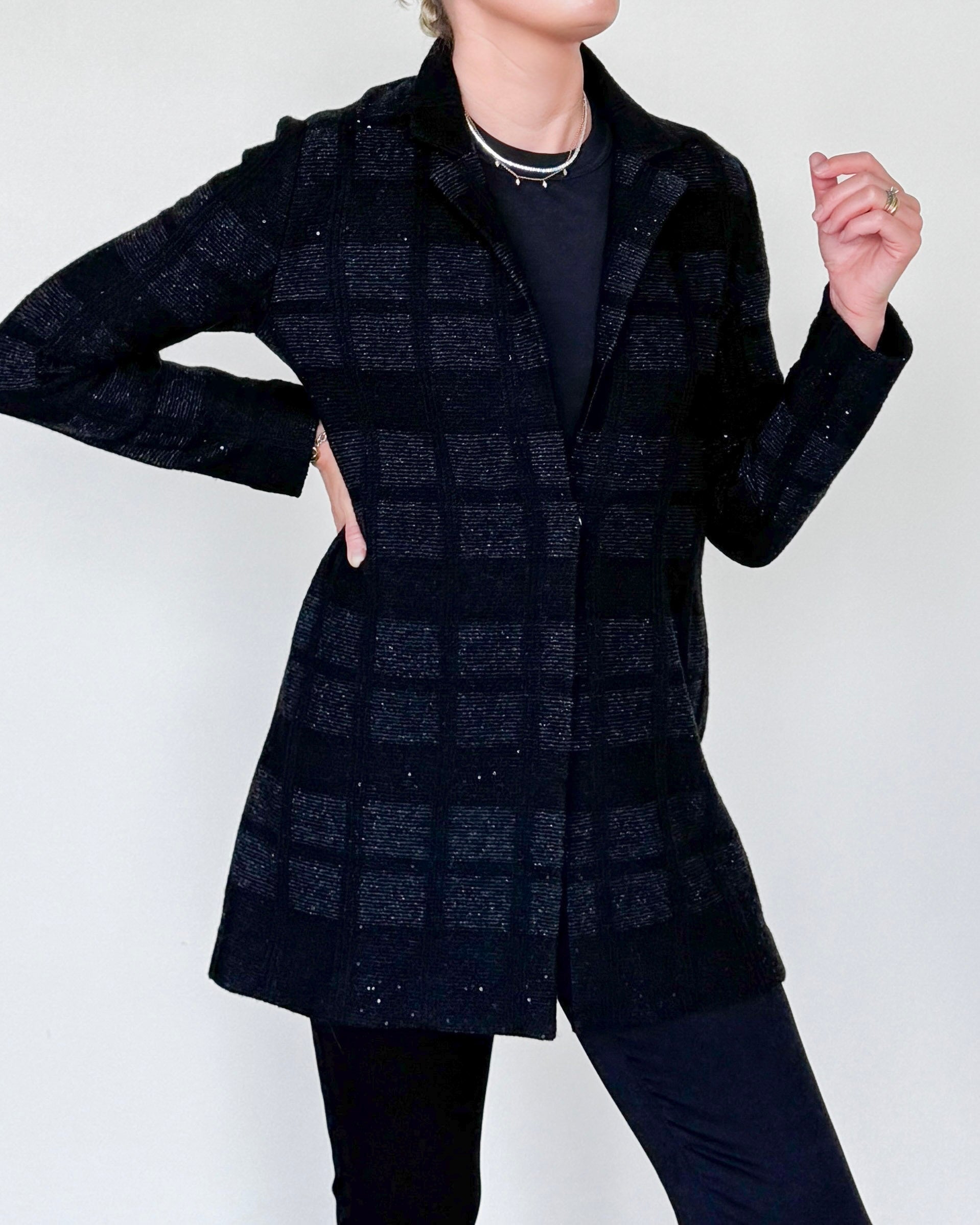 Tocco Checked Wool-Blend Long Jacket-Clothing-Amina Rubinacci-Black-38-Mercantile Portland