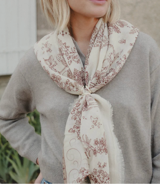 Toile de Jouy Scarf-Scarves and Wraps-Maison Lecomte-Camel-OS-Mercantile Portland