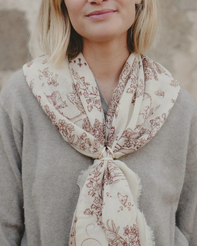 Toile de Jouy Scarf-Scarves and Wraps-Maison Lecomte-Camel-OS-Mercantile Portland