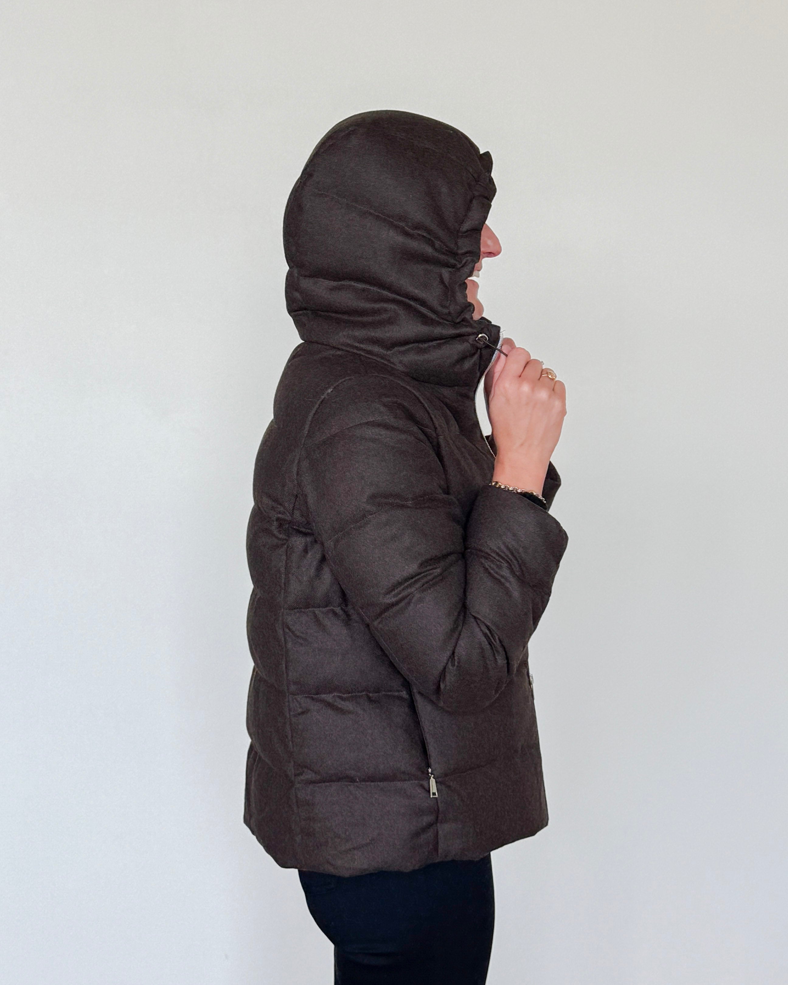 Tosca Hooded Cashmere Down Jacket-Clothing-Amina Rubinacci-Brown-38-Mercantile Portland