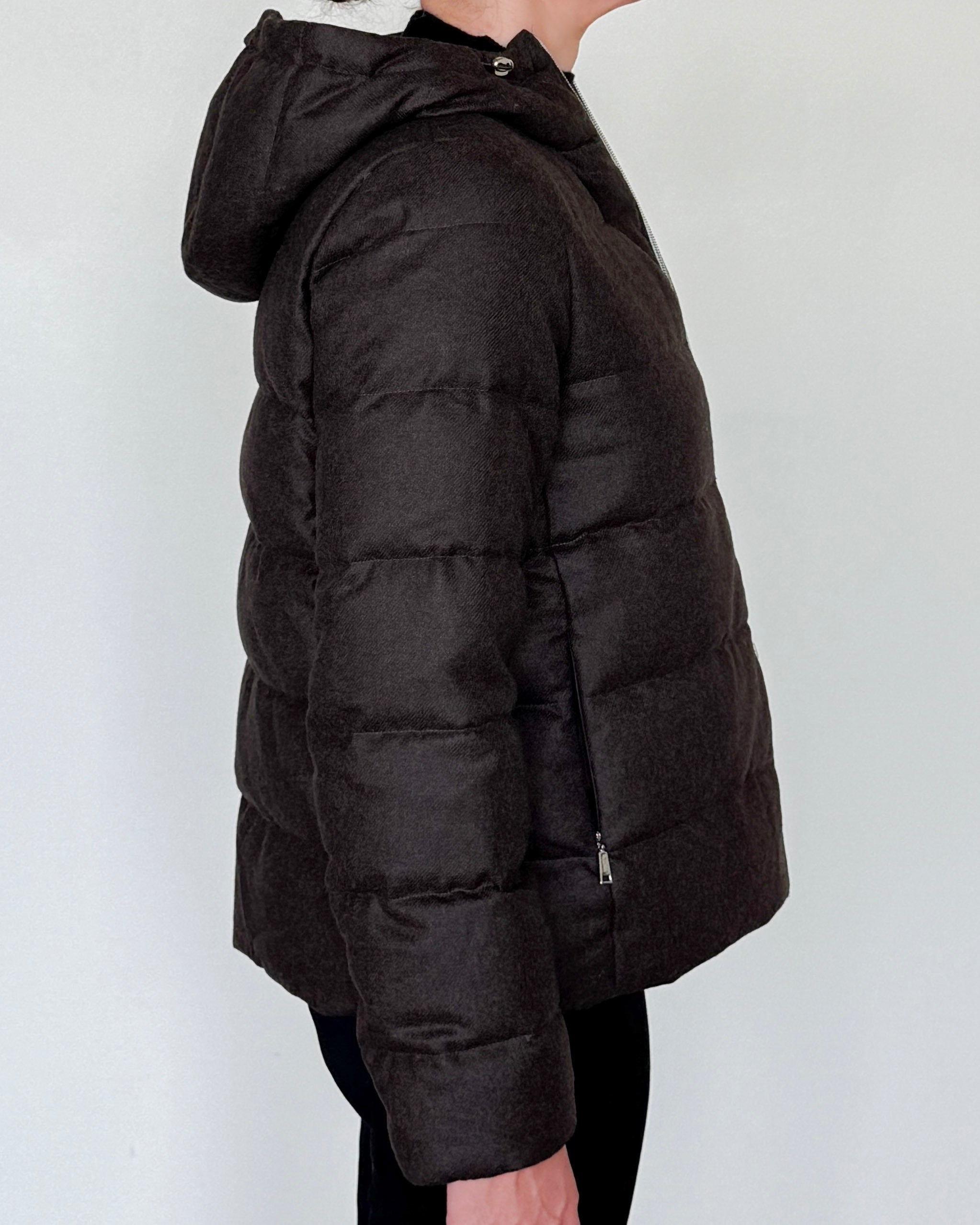 Tosca Hooded Cashmere Down Jacket-Outerwear-Amina Rubinacci-Brown-38-Mercantile Portland
