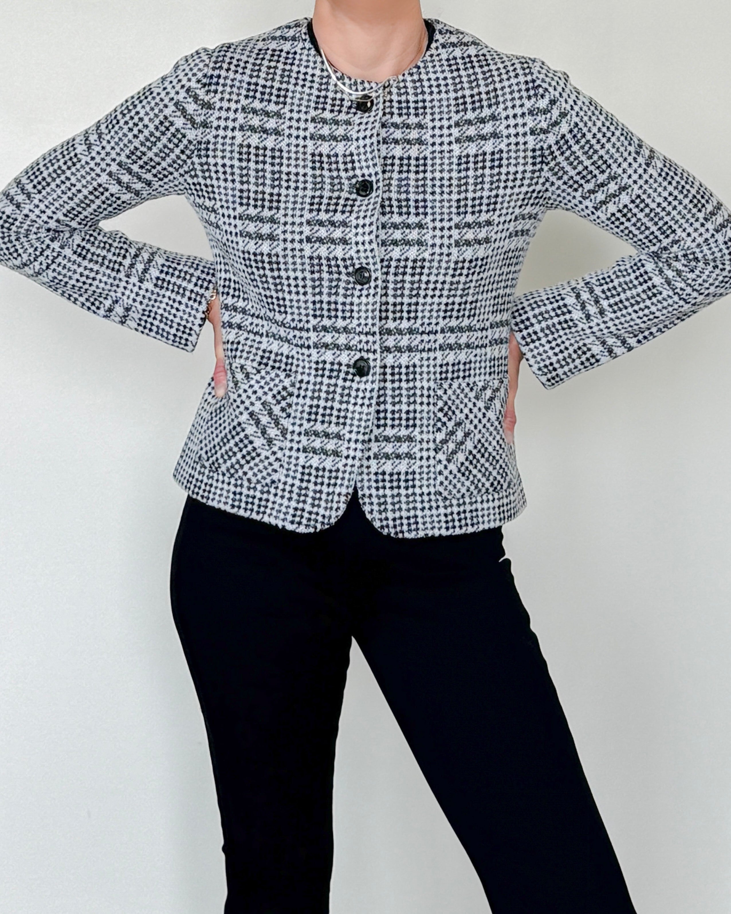 Toy Wool and Silk Crewneck Jacket-Clothing-Amina Rubinacci-Black/White-38-Mercantile Portland