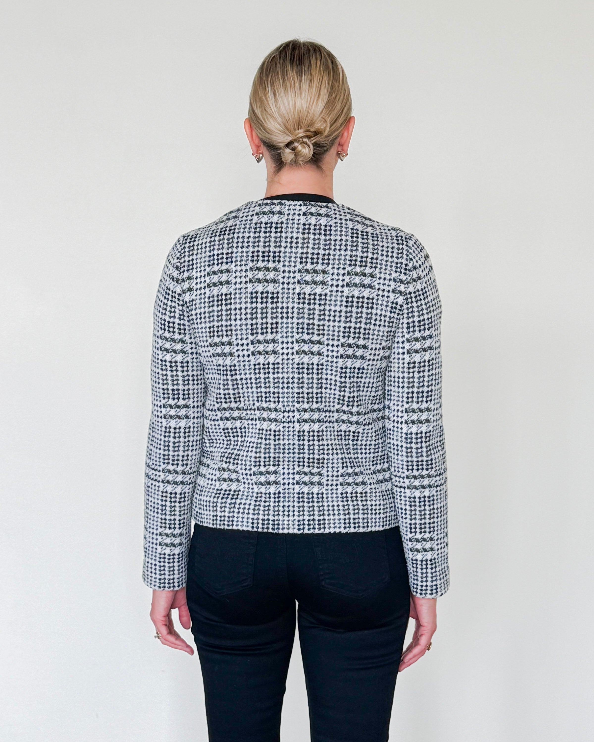 Toy Wool and Silk Crewneck Jacket-Outerwear-Amina Rubinacci-Black/White-38-Mercantile Portland