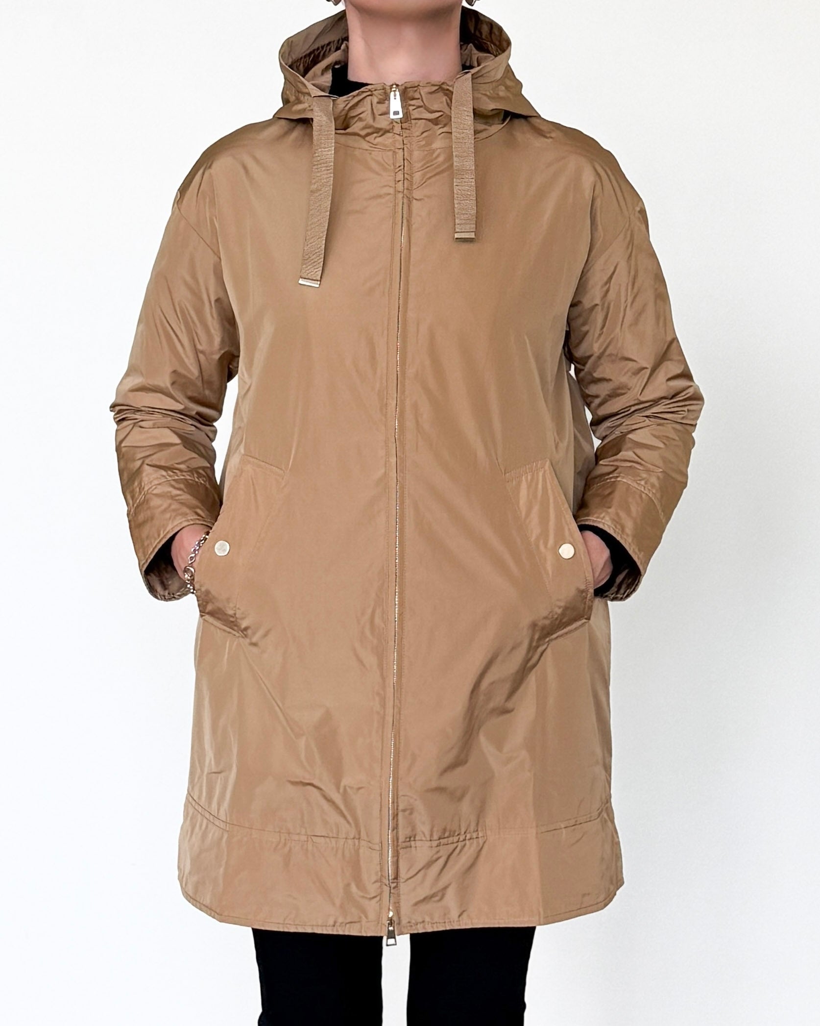 Trapezio Technical Raincoat with Hood-Outerwear-Amina Rubinacci-Soft Caramel-38-Mercantile Portland