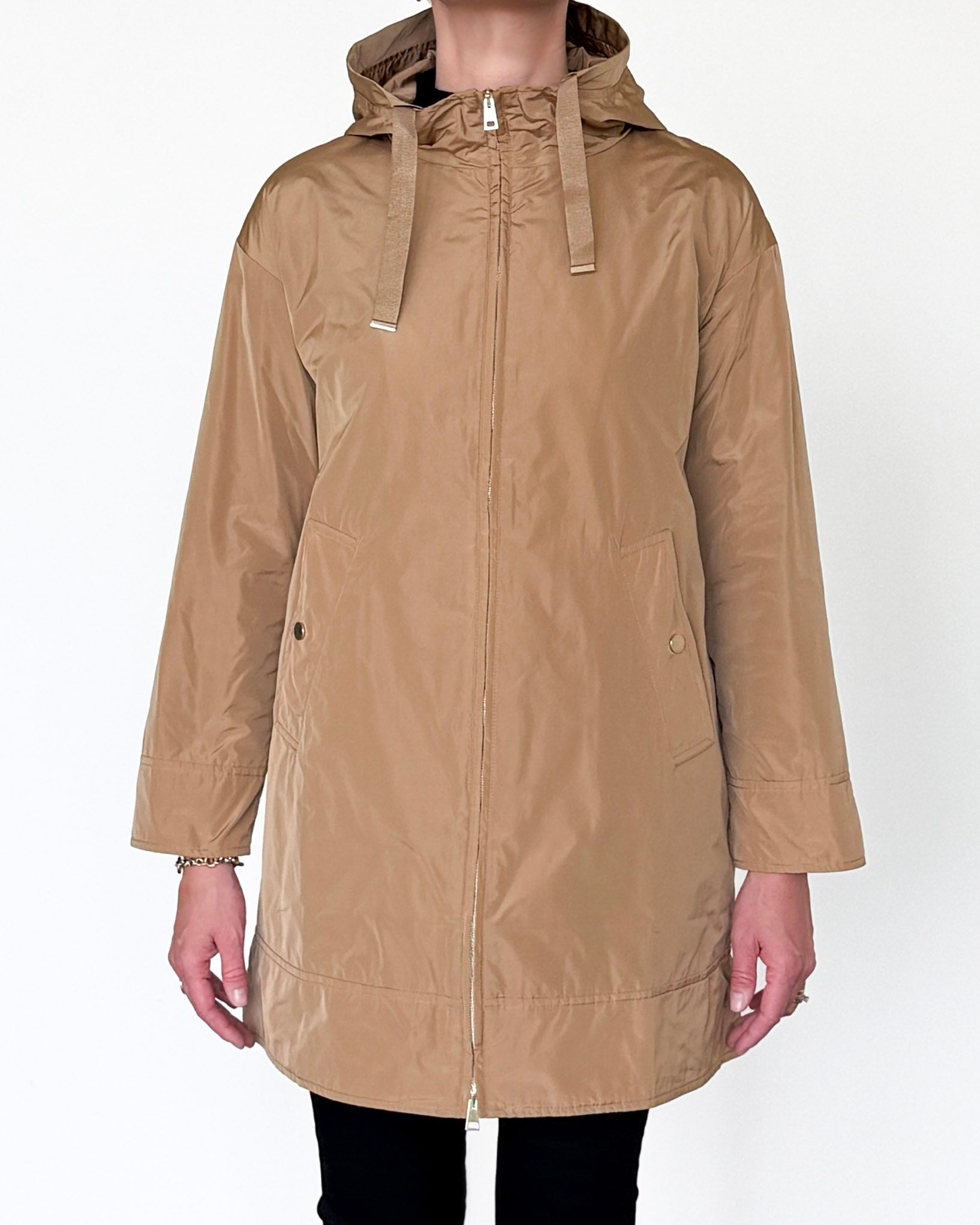Trapezio Technical Raincoat with Hood-Outerwear-Amina Rubinacci-Soft Caramel-38-Mercantile Portland