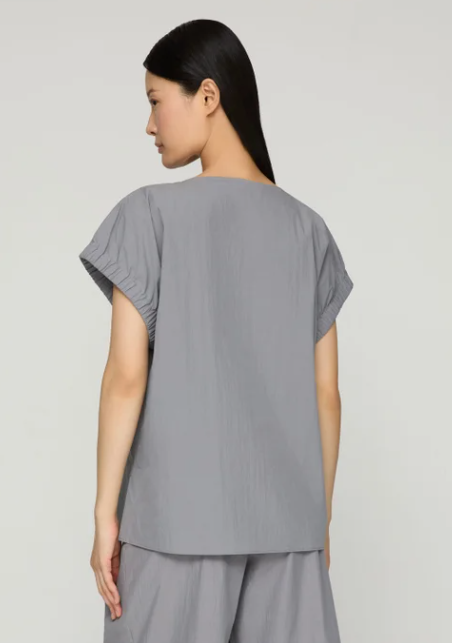 Travel Cotton Gathered Cuff Shirt-Clothing-Lafayette 148-Titanium-XS-Mercantile Portland
