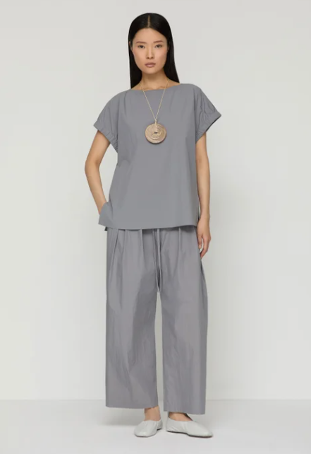 Travel Cotton Gathered Cuff Shirt-T-Shirts-Lafayette 148-Titanium-XS-Mercantile Portland