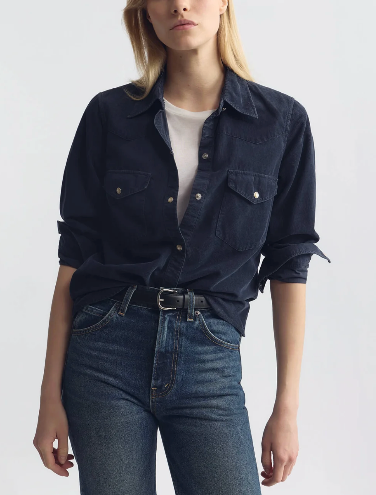 Travis Corduroy Shirt in Dusk Navy-Shirts-Nili Lotan-Navy-XS-Mercantile Portland