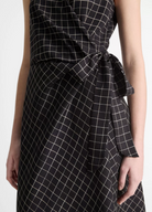 Trellis Plaid Draped Sleeveless Wrap Dress-Clothing-Vince-Black/Cream-XXS-Mercantile Portland