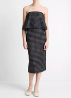 Trellis Plaid Strapless Tie-Back Top-Clothing-Vince-Black/Cream-0-Mercantile Portland