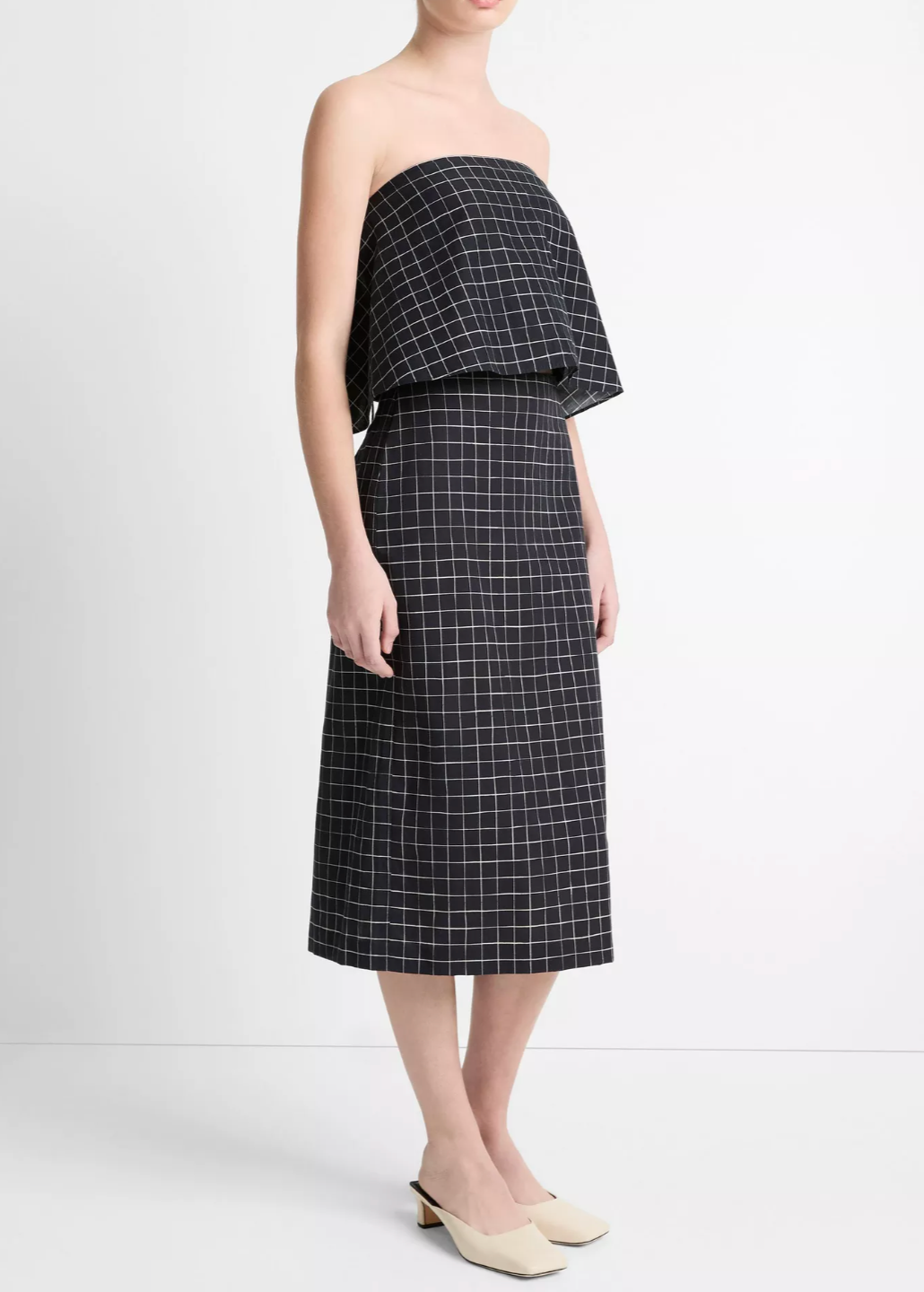 Trellis Plaid Strapless Tie-Back Top-Clothing-Vince-Black/Cream-0-Mercantile Portland