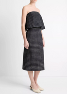 Trellis Plaid Strapless Tie-Back Top-Clothing-Vince-Black/Cream-0-Mercantile Portland
