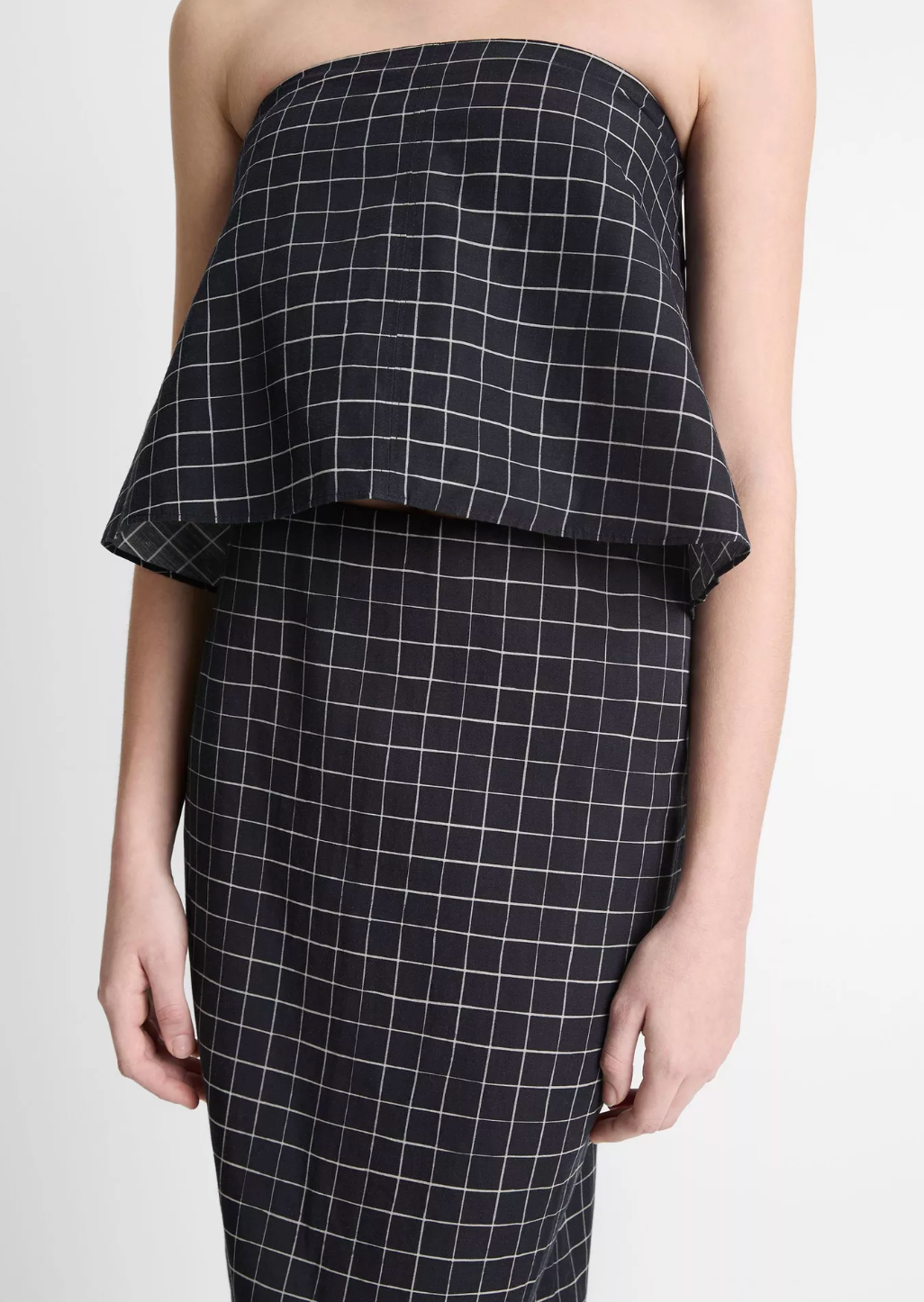 Trellis Plaid Strapless Tie-Back Top-Clothing-Vince-Black/Cream-0-Mercantile Portland