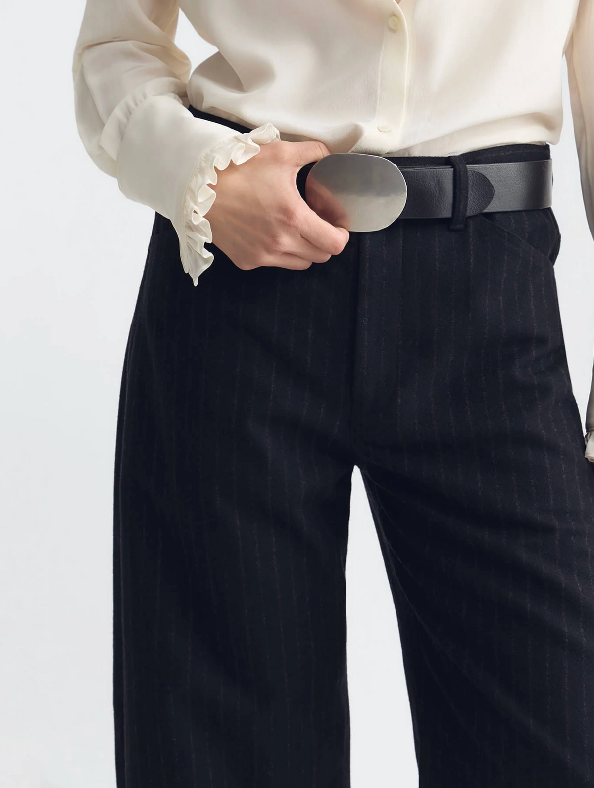 Tribeca Pant in Black Pinstripes-Pants-Nili Lotan-Black Pinstripe-00-Mercantile Portland