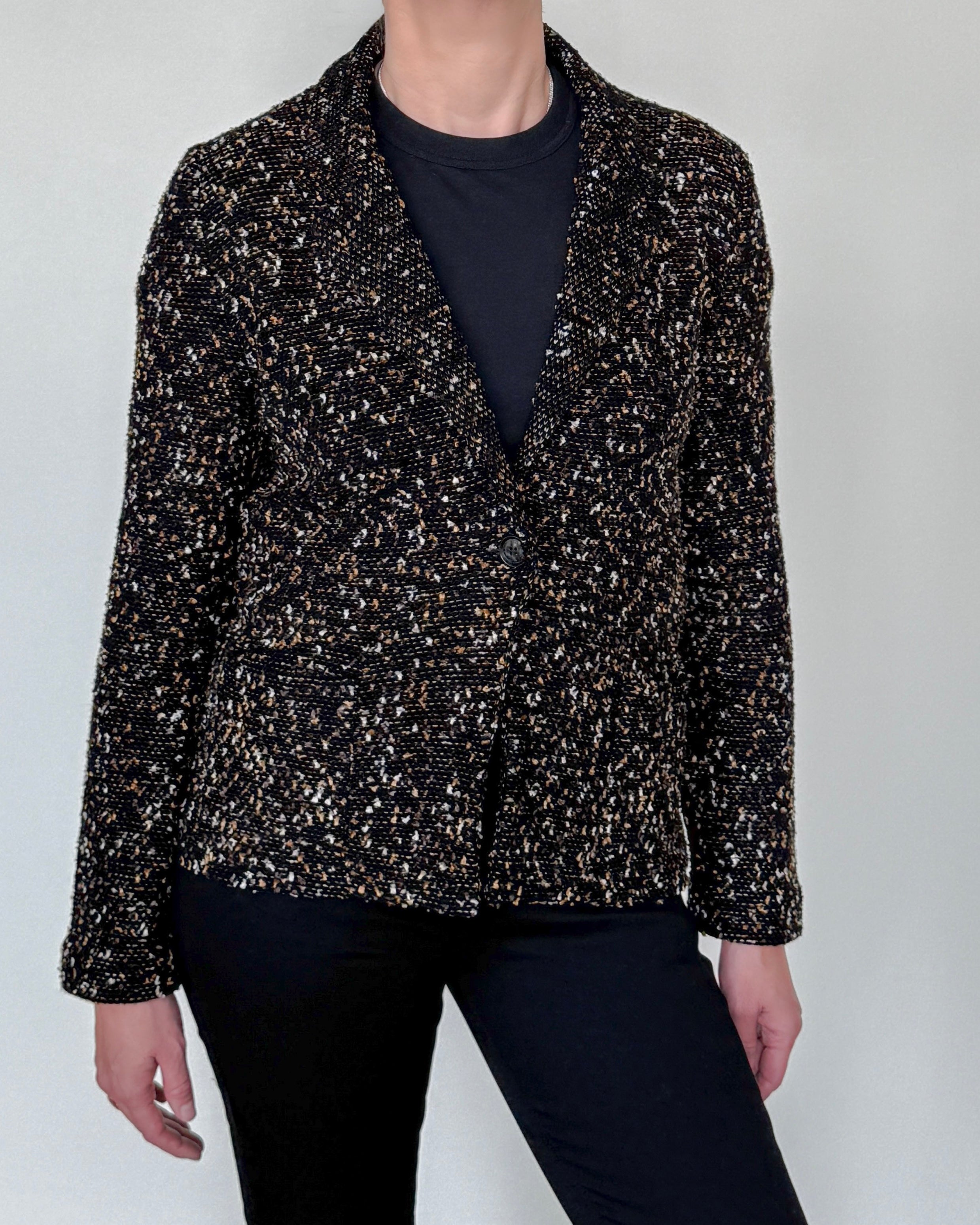 Trieste Multicolored Tweed Velvet Jacket-Jackets-Amina Rubinacci-Black Tweed-44-Mercantile Portland