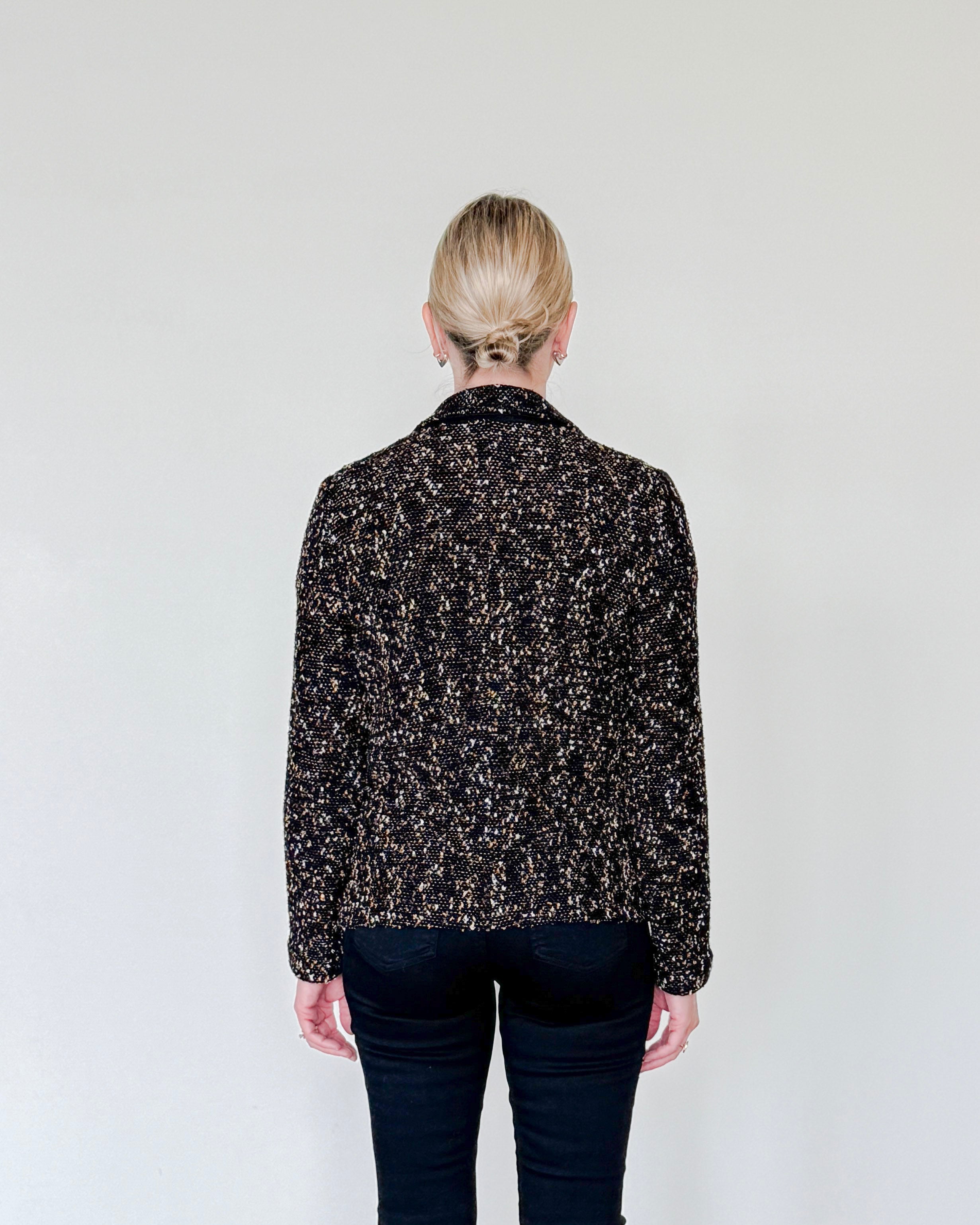 Trieste Multicolored Tweed Velvet Jacket-Jackets-Amina Rubinacci-Black Tweed-44-Mercantile Portland
