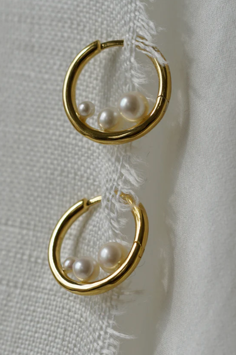 Trio Pearl Hoops in Gold-Jewelry-Otiumberg-Gold-OS-Mercantile Portland