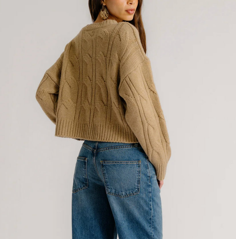 Tristan Cashmere Cable Crew-Clothing-Sablyn-Camel-XS-Mercantile Portland