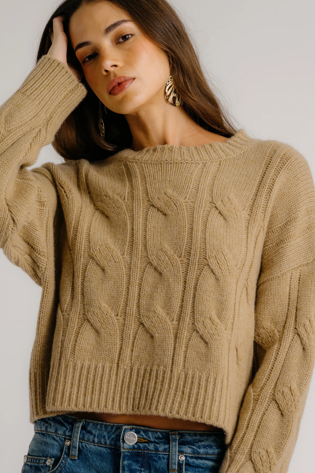 Tristan Cashmere Cable Crew-Clothing-Sablyn-Camel-XS-Mercantile Portland