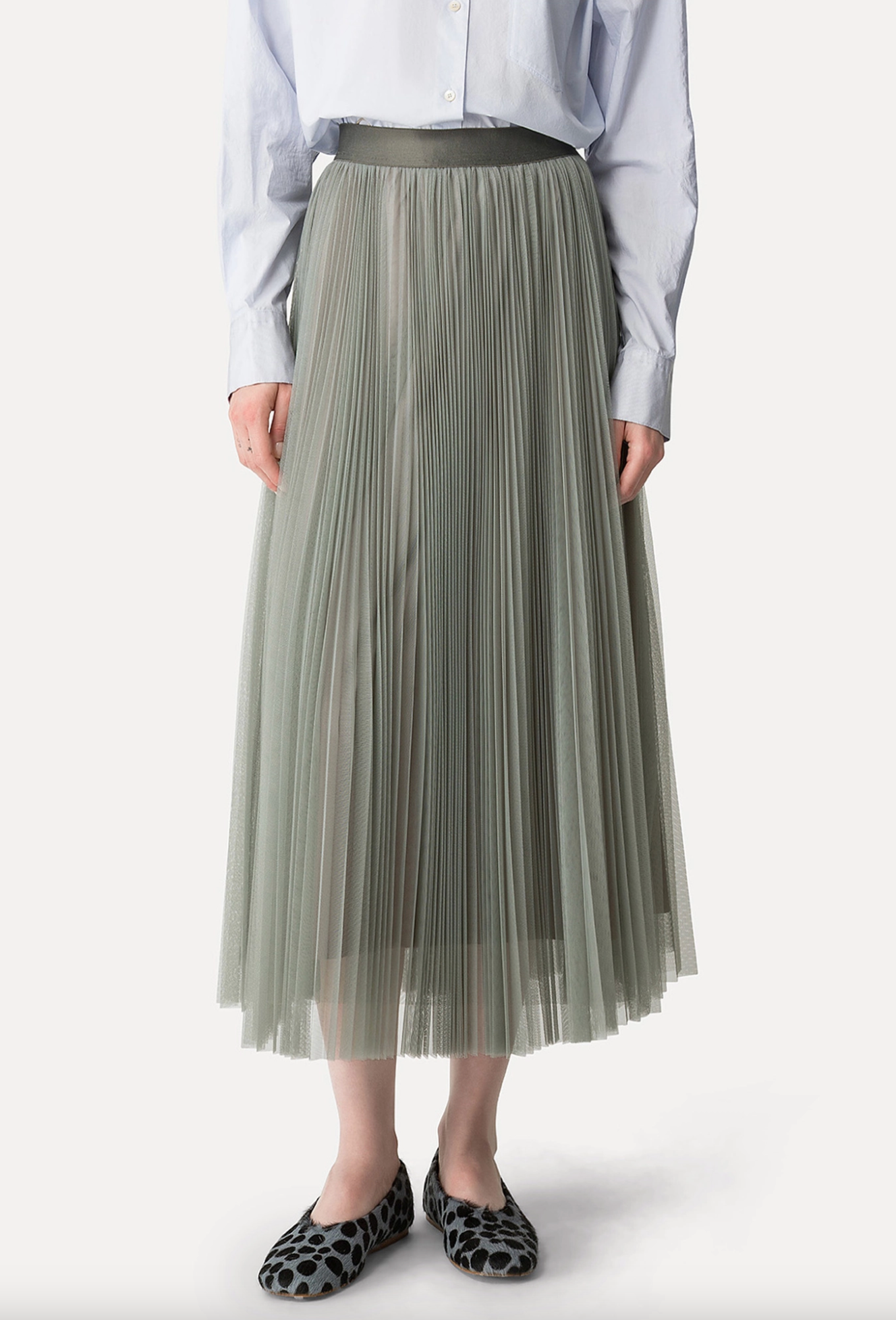 Tulle Skirt With Sunray Pleating-Skirts-Forte Forte-Stone-00-Mercantile Portland