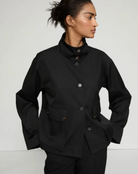 Twill Funnel Neck Jacket-Clothing-Lafayette 148-Black-XS-Mercantile Portland