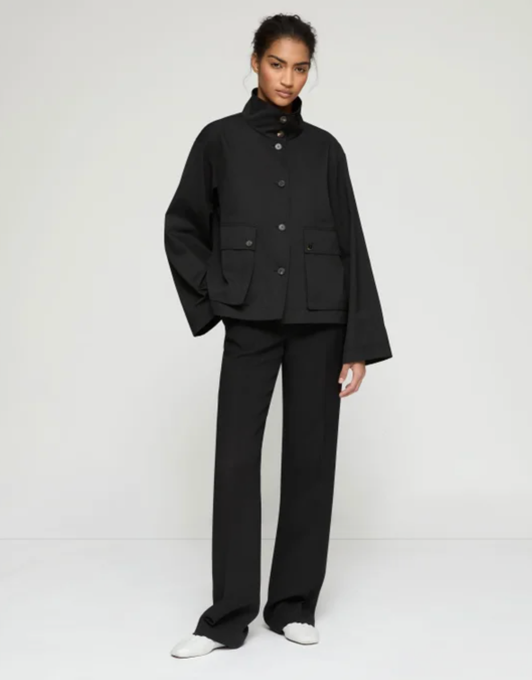 Twill Funnel Neck Jacket-Clothing-Lafayette 148-Black-XS-Mercantile Portland